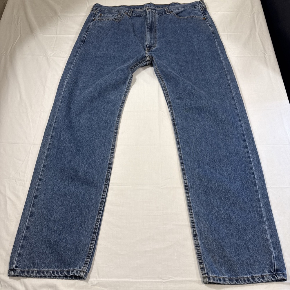 JEANS Levis 505 Mens 42×34 Blue Medium Wash 99% Cotton Zip Up